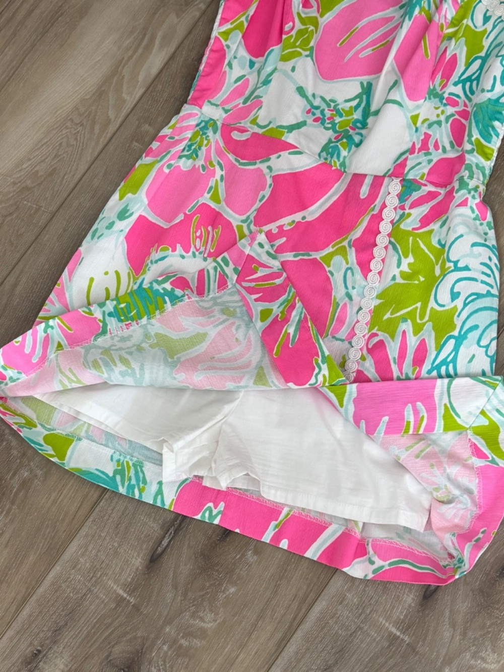 Lilly Pulitzer Jesse Skort Romper Dress Cotton Pink Green Floral Straps Sz 2 - Picture 9 of 16